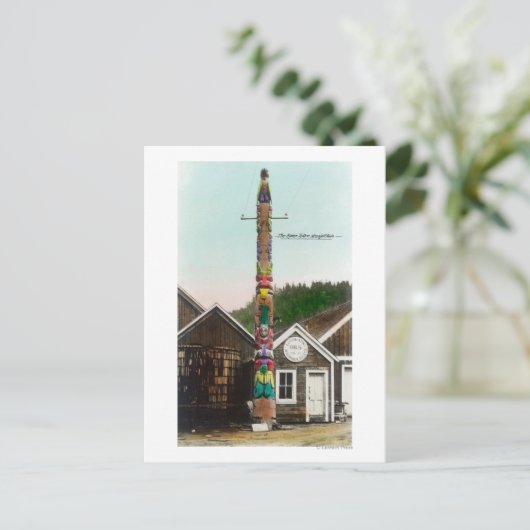 Uitzicht van de Raven Totempole Wrangell, AK Briefkaart (Staand voorkant)