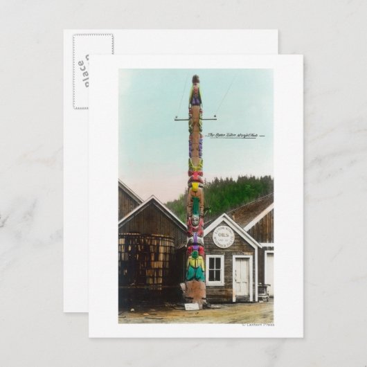 Uitzicht van de Raven Totempole Wrangell, AK Briefkaart (Voorkant / Achterkant)
