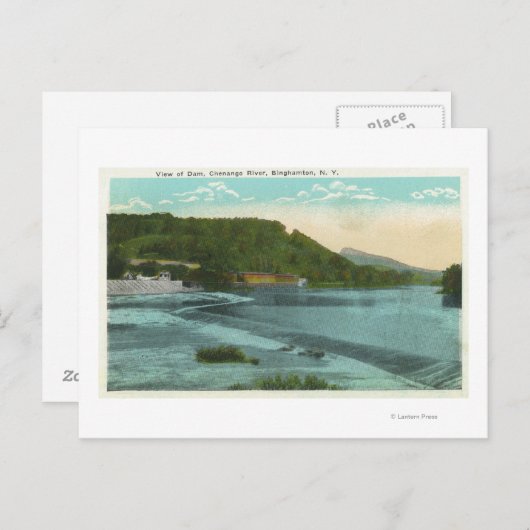 Uitzicht van de rivier de Chenango en de dam Briefkaart (Voorkant / Achterkant)