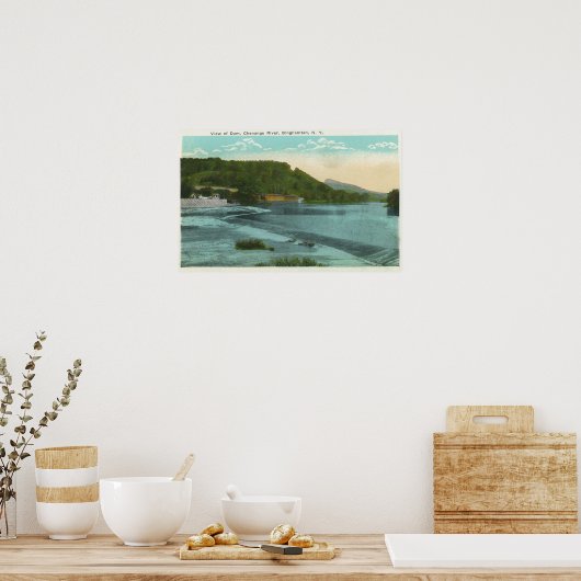 Uitzicht van de rivier de Chenango en de dam Poster (Keuken)