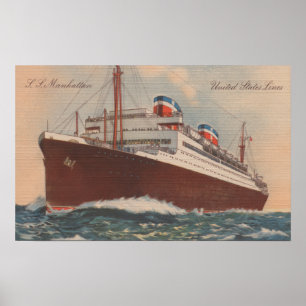 Uitzicht van de S.S. cruiseschip Manhattan Cunard Poster