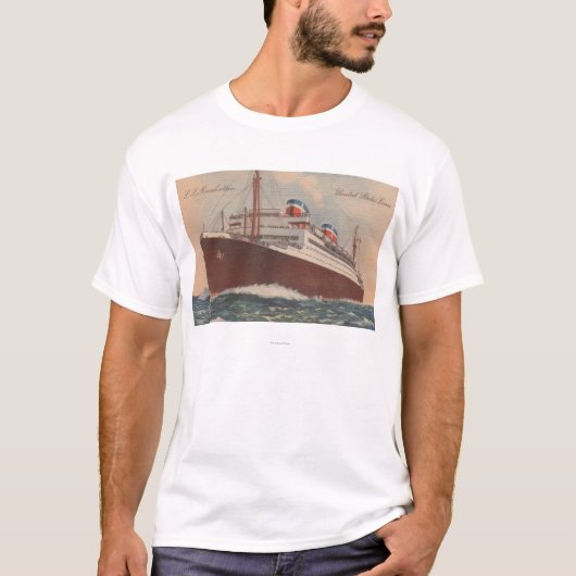 Uitzicht van de S.S. cruiseschip Manhattan Cunard T-shirt (Voorkant)