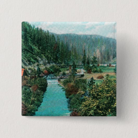 Uitzicht van de Sacramento-rivier de Canyon op SP Vierkante Button 5,1 Cm (Voorkant)