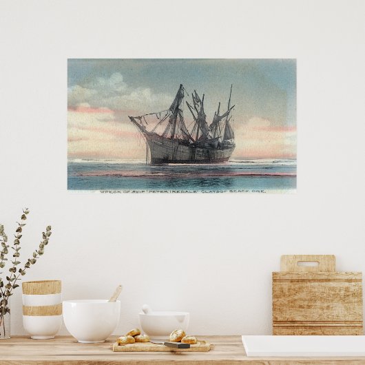 Uitzicht van de Scheepsramp van Peter Iredale Poster (Keuken)