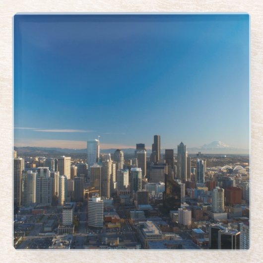 Uitzicht van de skyline van de stad Seattle Glazen Onderzetter (Voorkant)