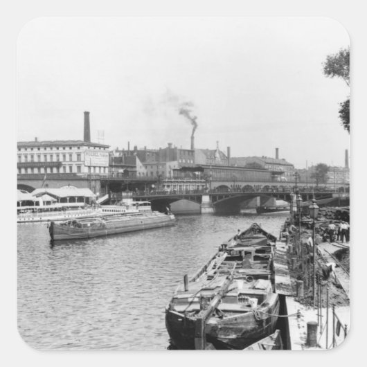 Uitzicht van de Spree, Berlijn, c.1910 Vierkante Sticker (Voorkant)
