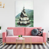 Uitzicht van de staafkerk van Borgund, ca.1150 Canvas Afdruk (Insitu (Woonkamer))