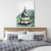 Uitzicht van de staafkerk van Borgund, ca.1150 Canvas Afdruk (Insitu (Slaapkamer))