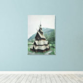 Uitzicht van de staafkerk van Borgund, ca.1150 Canvas Afdruk (Insitu (Houten vloer))