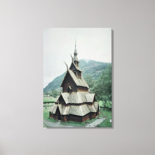 Uitzicht van de staafkerk van Borgund, ca.1150 Canvas Afdruk (Voorkant)