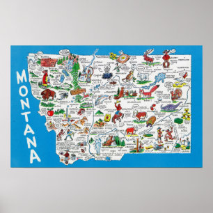 Uitzicht van de staat met Cartoons, Schilderachtig Poster