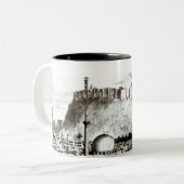 Uitzicht van de stad Aleppo, Syrië Tweekleurige Koffiemok (Voorkant links)