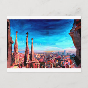 Uitzicht van de stad Barcelona en Sagrada Familia Briefkaart
