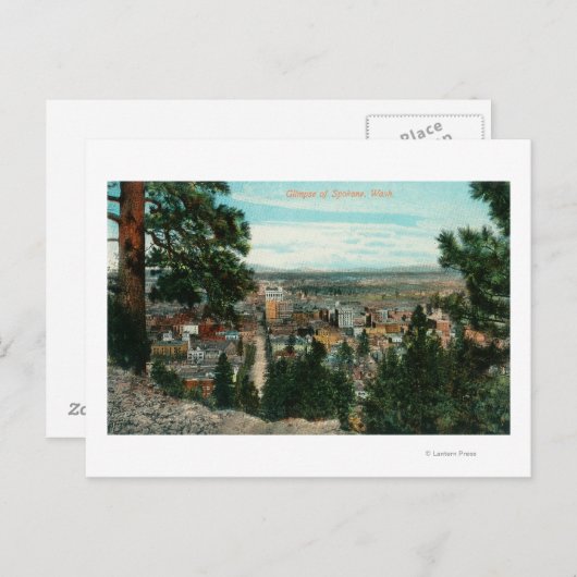 Uitzicht van de stad door de bomen briefkaart (Voorkant / Achterkant)