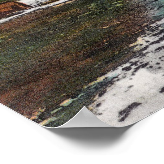 Uitzicht van de stad en de berg na een lentesneeuw poster (Hoek)