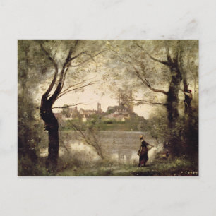 Uitzicht van de stad en de kathedraal van Mantes Briefkaart