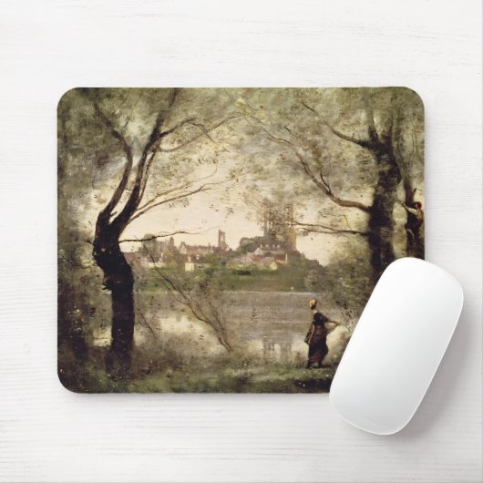 Uitzicht van de stad en de kathedraal van Mantes Muismat (Met muis)