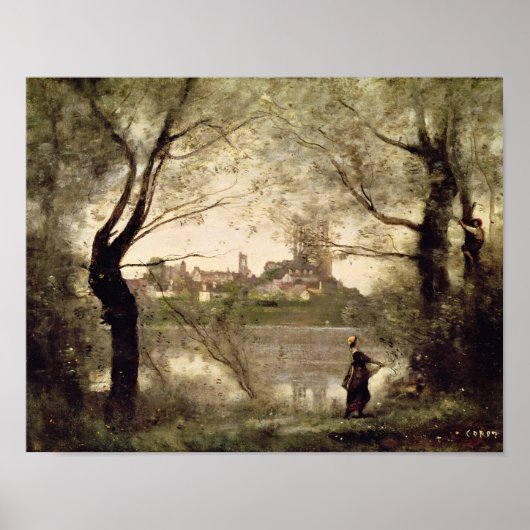 Uitzicht van de stad en de kathedraal van Mantes Poster (Voorkant)