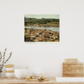 Uitzicht van de stad en de rivier de Aerial Poster (Keuken)