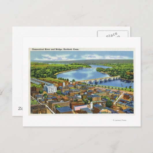 Uitzicht van de stad en het Connecticut Briefkaart (Voorkant / Achterkant)