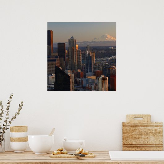 Uitzicht van de stad Seattle skyline 2 Poster (Keuken)