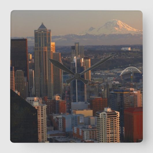 Uitzicht van de stad Seattle skyline 2 Vierkante Klok (Voorkant)