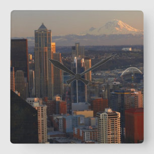 Uitzicht van de stad Seattle skyline 2 Vierkante Klok