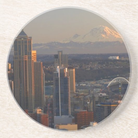 Uitzicht van de stad Seattle skyline 2 Zandsteen Onderzetter (Voorkant)