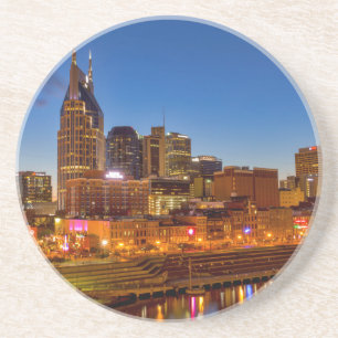 Uitzicht van de stad skyline bij de schemering zandsteen onderzetter