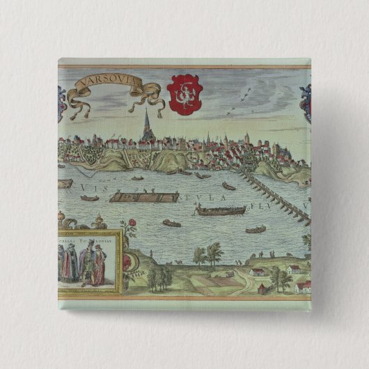 Uitzicht van de stad Warschau naast de Vistul Vierkante Button 5,1 Cm (Voorkant)