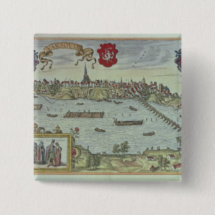 Uitzicht van de stad Warschau naast de Vistul Vierkante Button 5,1 Cm