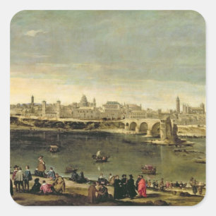 Uitzicht van de stad Zaragoza Vierkante Sticker