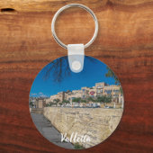 Uitzicht van de stadsmuur en de haven in Valletta Sleutelhanger (Voorkant)