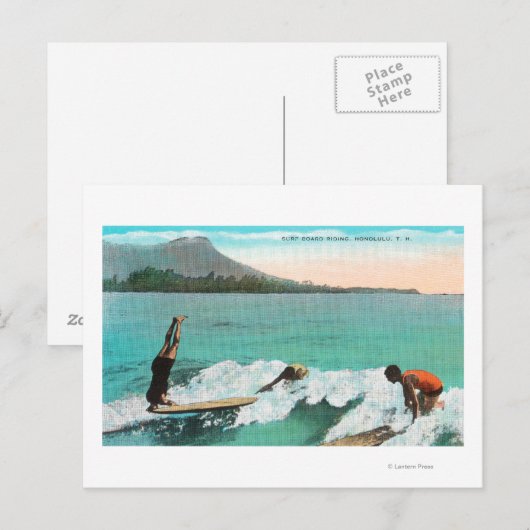 Uitzicht van de Surfers Board Riding, één die een Briefkaart (Voorkant / Achterkant)