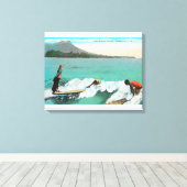 Uitzicht van de Surfers Board Riding, één die een Canvas Afdruk (Insitu (Houten vloer))