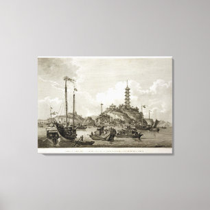 Uitzicht van de Tchin Shan, of Golden Island, in Y Canvas Afdruk