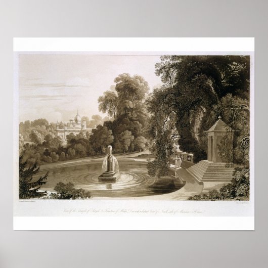 Uitzicht van de tempel Suryah en de fontein van M Poster (Voorkant)