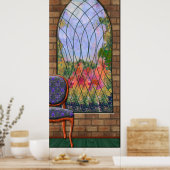 Uitzicht van de tuin door het kapelraam poster (Keuken)