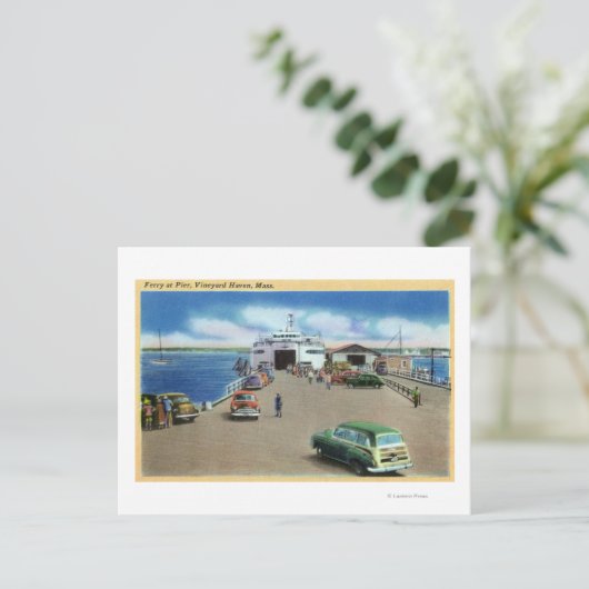 Uitzicht van de veerboot op de pier briefkaart (Staand voorkant)