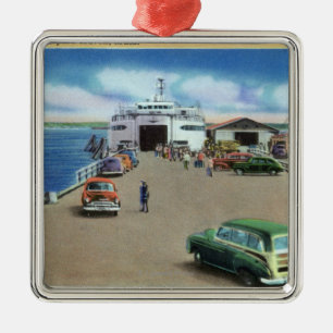 Uitzicht van de veerboot op de pier metalen ornament