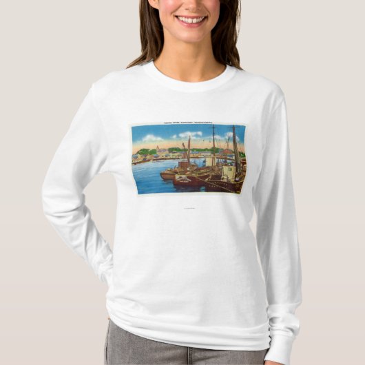 Uitzicht van de Vissende boten in de haven T-shirt (Voorkant)