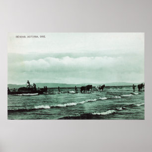 Uitzicht van de visserij met de zegen, paardenkarr poster