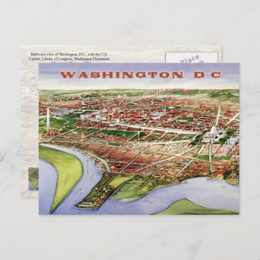 Uitzicht van de vogelgriep van Washington, D.C. (1 Briefkaart (Voorkant / Achterkant)