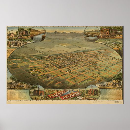 Uitzicht van de vogelsoort Phoenix Arizona in 1885 Poster (Voorkant)