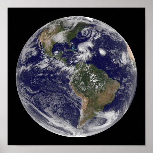 Uitzicht van de volledige Aarde en vier storm syst Poster (Voorkant)