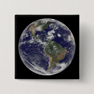 Uitzicht van de volledige Aarde en vier storm syst Vierkante Button 5,1 Cm