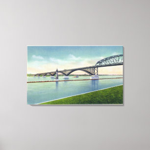 Uitzicht van de vredesbrug over de rivier de Niaga Canvas Afdruk