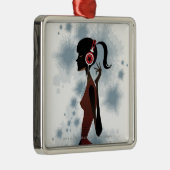 Uitzicht van de vrouw die muziek beluistert metalen ornament (Rechts)