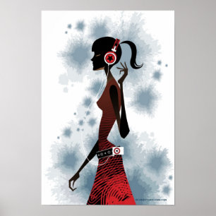 Uitzicht van de vrouw die muziek beluistert poster