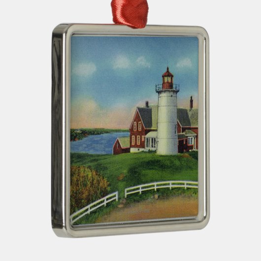 Uitzicht van de vuurtoren van Nobska, Bossen Hole Metalen Ornament (Rechts)